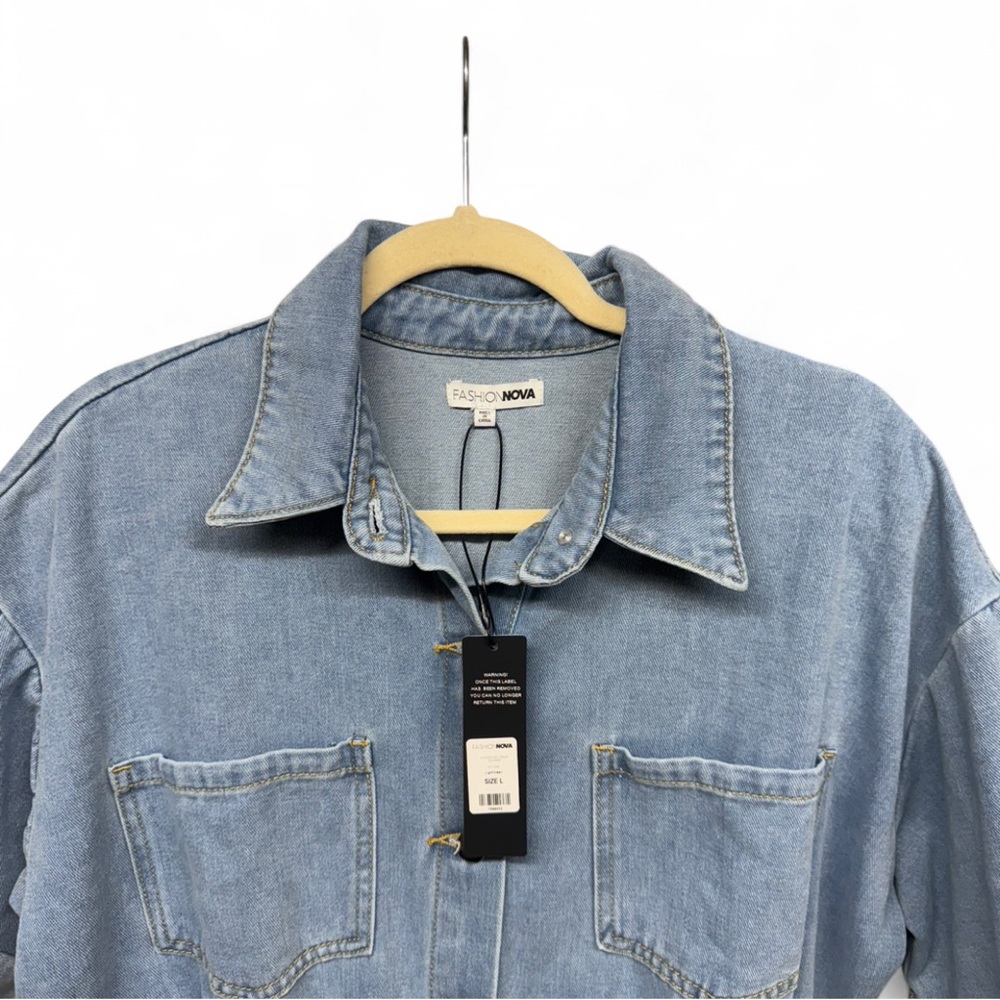 Fashion Nova Women's A Good Day Denim Romper - Picture 3 of 7
